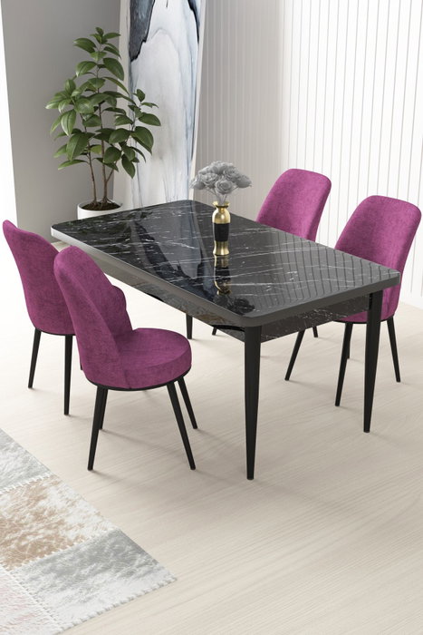 Hanah Home Juego de mesa y sillas de comedor de 5 piezas, Mármol Negro y Morado Hanah Home Juego de mesa y sillas de comedor de 5 piezas, Mármol Negro y Morado